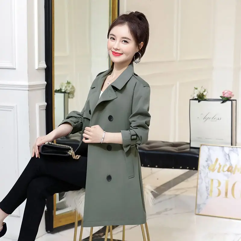 

Women 2020 Spring Autumn Autumn New Fashion Classic Double Breasted Trench Coat Female Casual business Outwear Windbreaker R195