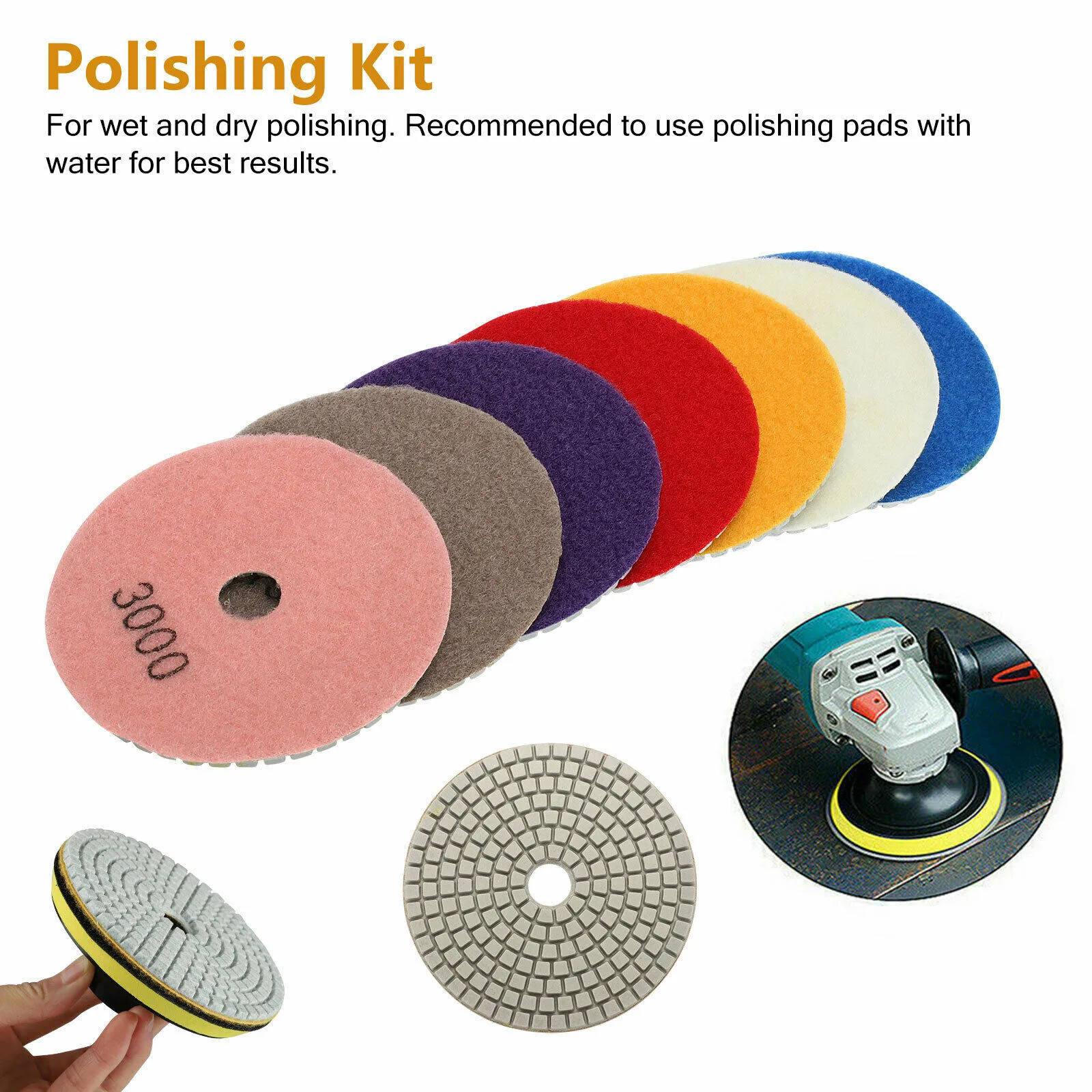 

8pcs Wet Dry Diamond Polishing Pads 4 Inch Set Kit For Marble Concrete Granite Diamond Polishing Pad Metal Processing Disc