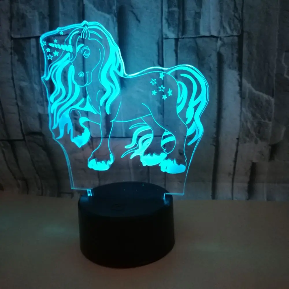 

Новая аниме креативная Милая декоративная модель зверя Единорог 3D красочная сенсорная дистанционная светодиодная атмосфера стол неоновые...