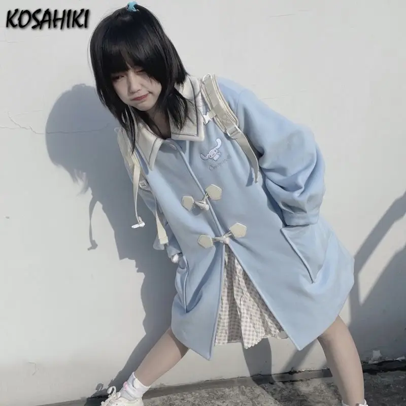 

Тренчкот koshiki средней длины в стиле Харадзюку, двубортный Свободный Топ в стиле преппи, пальто в японском стиле, корейский винтажный женский...