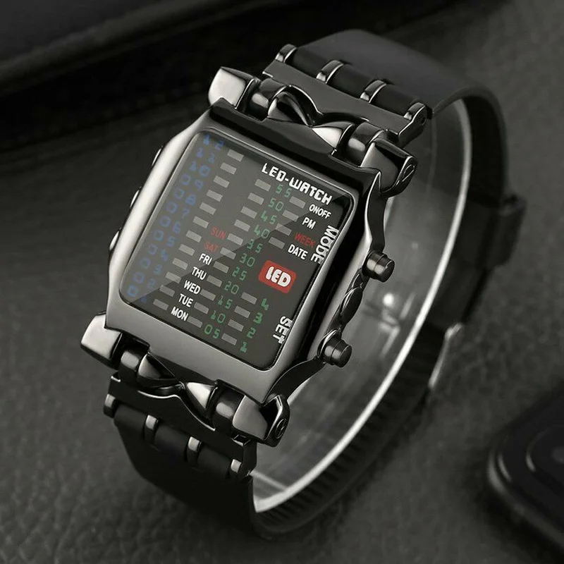 

Fashion Square Binary Watches Men Sports LED Digital Watches Rubber Band Electronic Wristwatches Montre Homme Reloj Hombre 2021