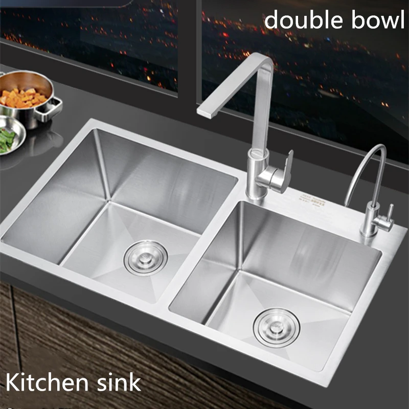 304 нержавеющая сталь матовая кухонная раковина двойная чаша миска над прилавком