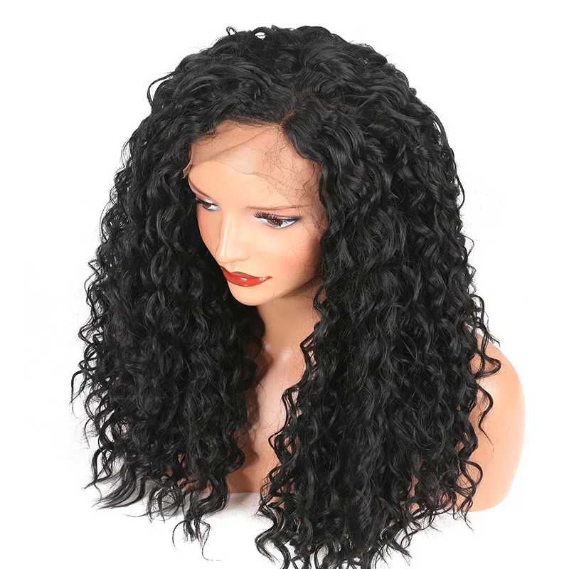 

180% Density 26 Inch Long Lace Synthetic Wig For Black Women Kinky Curly With BabyHair Natural Hairline Glueless Heat Resistant