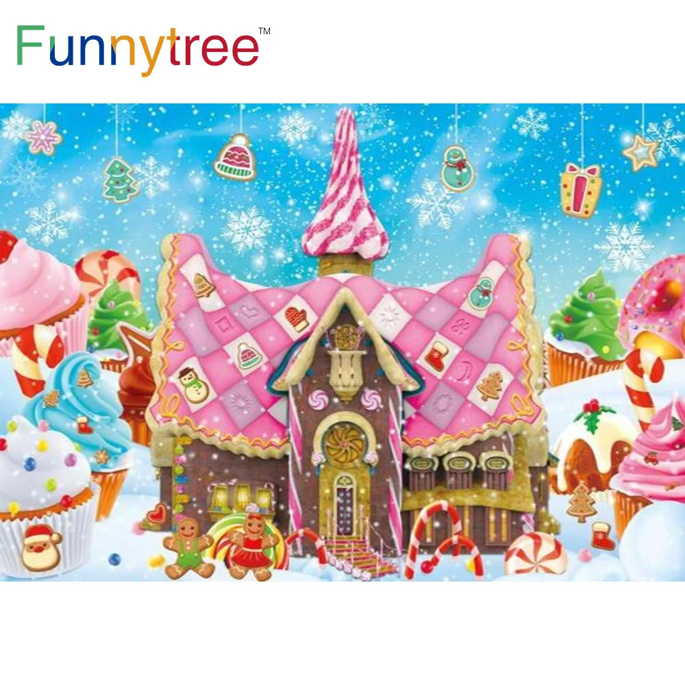 

Funnytree Gingerbread House Backdrop Winter Christmas Cookies Exchange Candyland Baby Shower Birthday Party Supplies Background