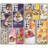 disney chip n dale cute for samsung galaxy s21 ultra plus a72 a52 4g 5g m51 m31 m21 luxury tempered glass phone case cover
