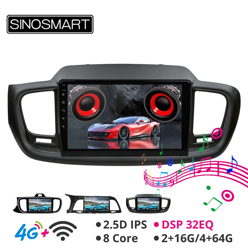 SINOSMART 2.5D ips/QLED Экран 4/8 Core Процессор 2G/4G Оперативная память Android 8,1 автомобильный навигатор gps плеер для Kia Sorento