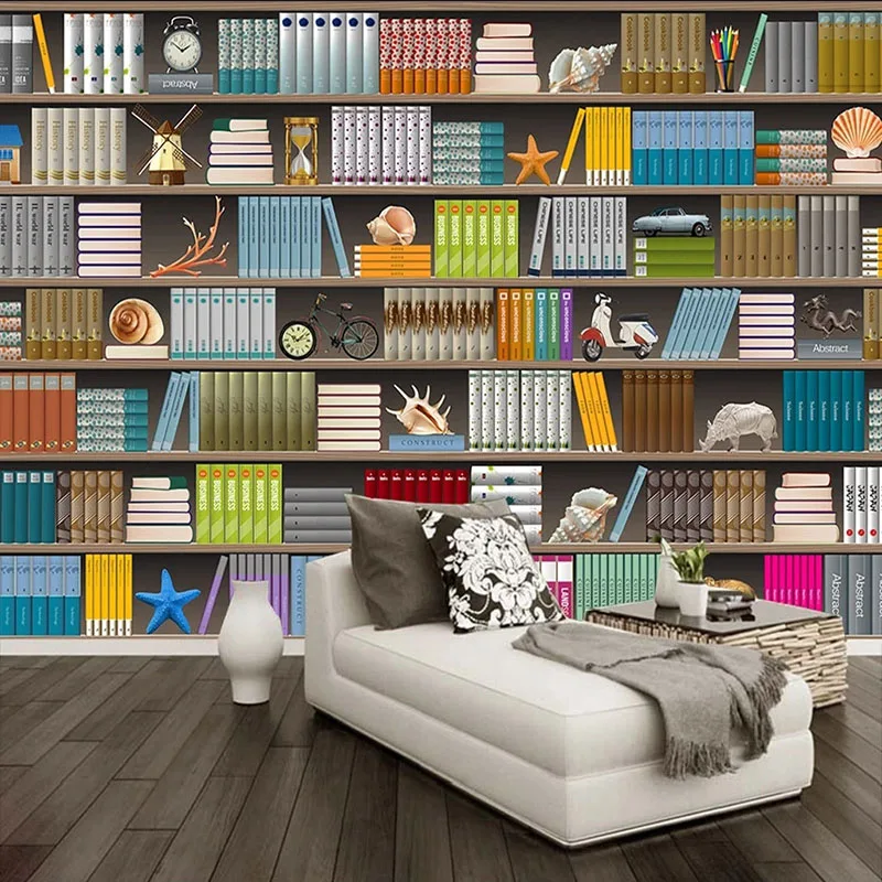 

Custom Any Size Mural Wallpaper Modern 3D Stereo Bookshelf Bookcase Background Wall Decor Library Study Room Papel De Parede 3 D