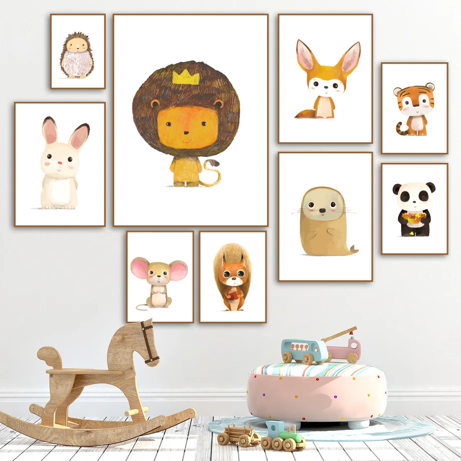 

Cartoon Lion Rabbit Mouse Squirrel Fox Tiger Nordic Canvas Posters and Prints Wall Art Canvas Painting Wall Pictures Kids Room