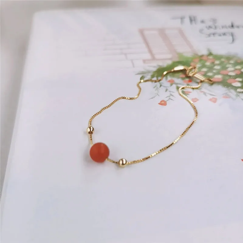 

DAIMI Round Sounth Agated Bracelet Gemstones Female Yellow 925 Sterling Silver Bracelet Gift