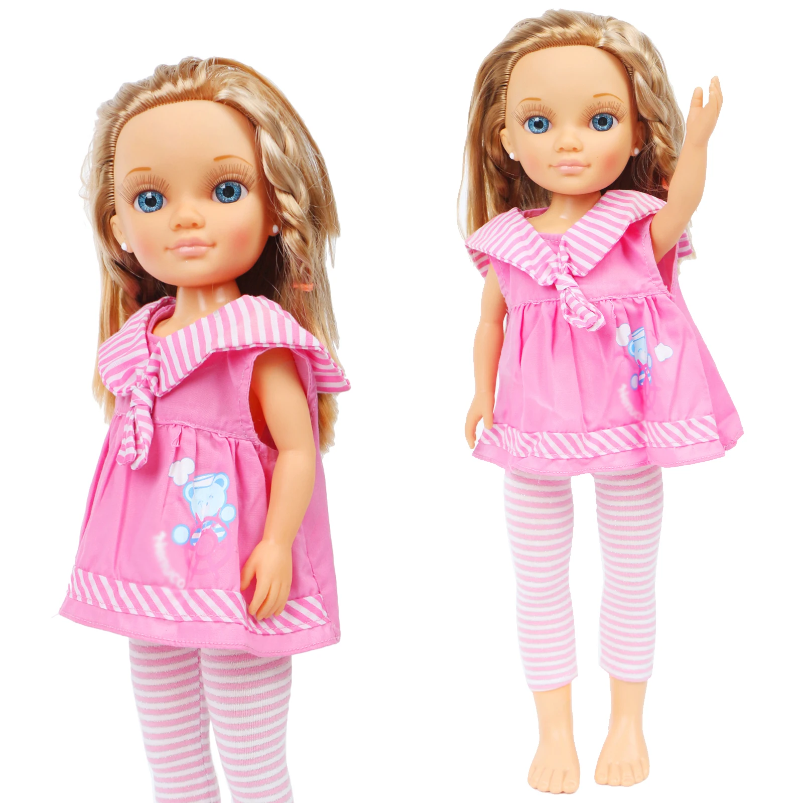 Милая розовая блузка с рисунком медведя из мультфильма узкие брюки в полоску