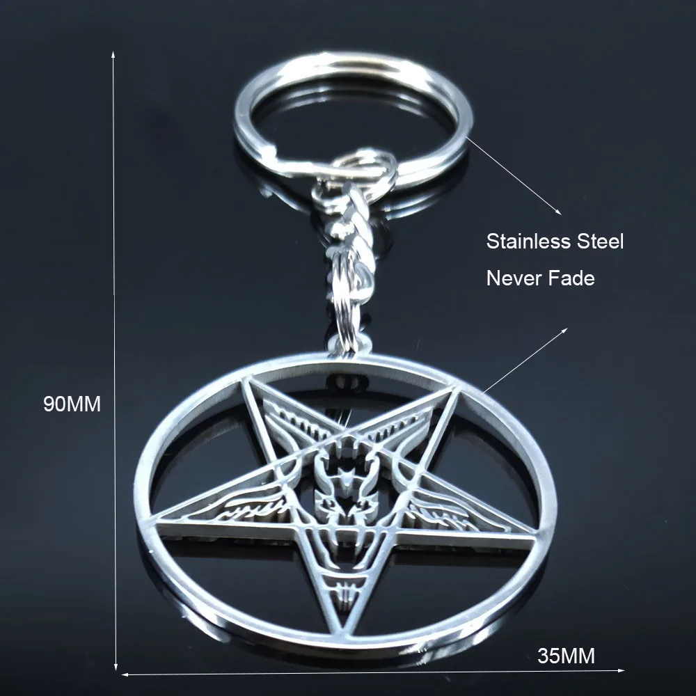 

Large Talisman Baphomet Stainless Steel Keychains Goat PIN Key Chains Jewerly Satanic PIN Lucifer Patch collier homme K77785B