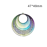 10pcslot round hollow out rainbow color stainless steels charms fashion earring making accessories pendants 4749mm