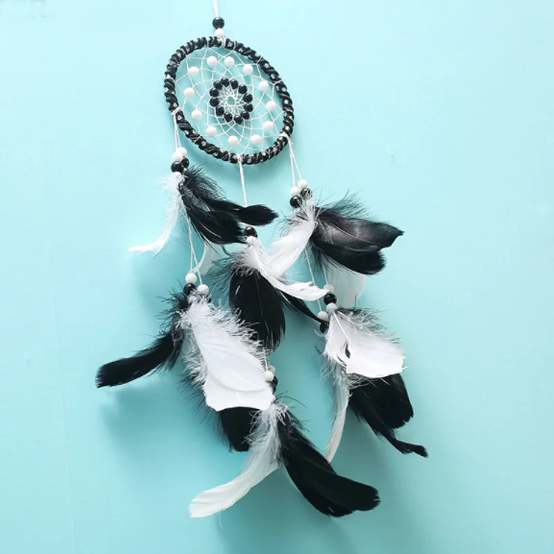 Индийский черный и белый Ловец снов настенный висящий перо Хранитель ручной