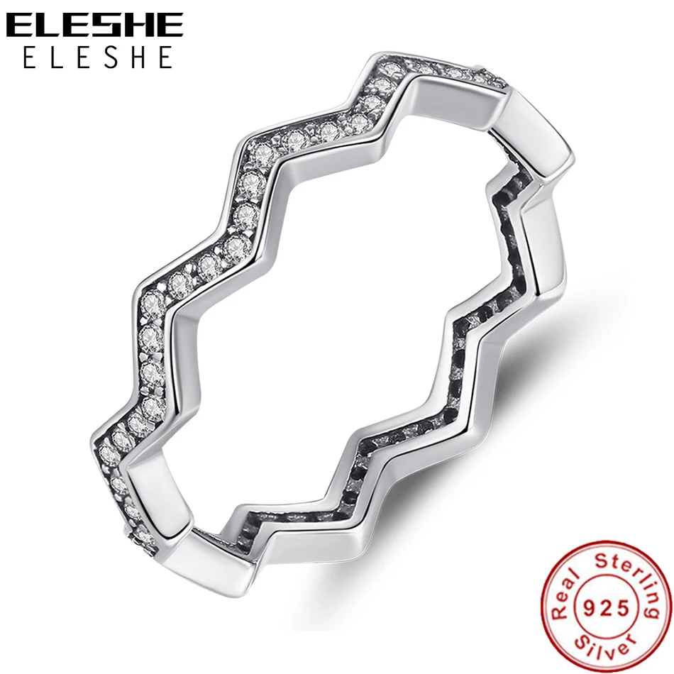 2019 Новые простые волна 925 серебряные кольца с украшением в виде кристаллов
