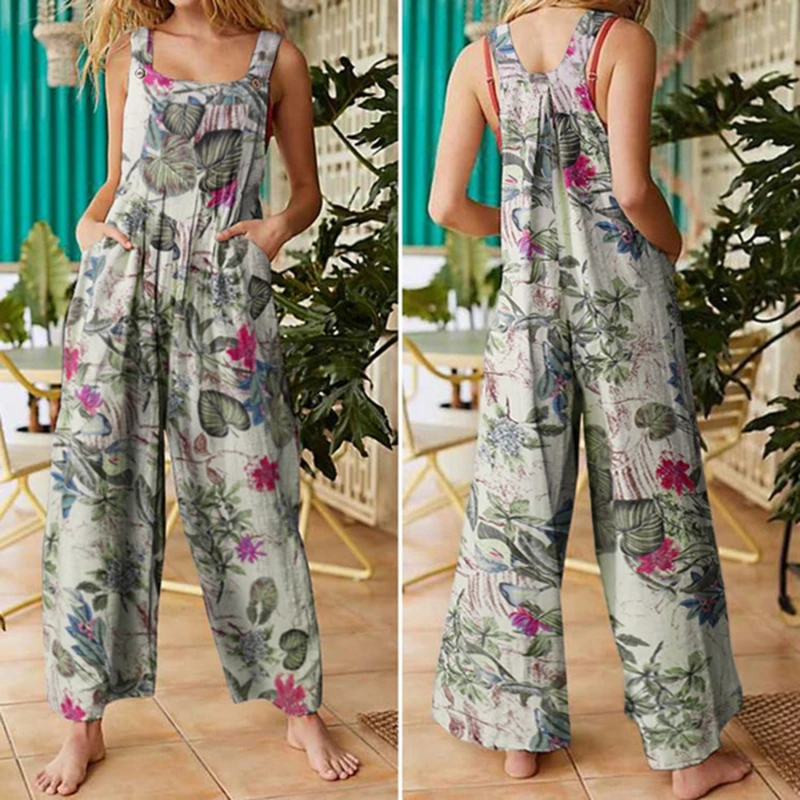 

Summer Women Sexy Floral Jumpsuits Romper Thin Ladies Loose Wide Leg Pants Overalls Playsuits Jumpsuits Casual 2023