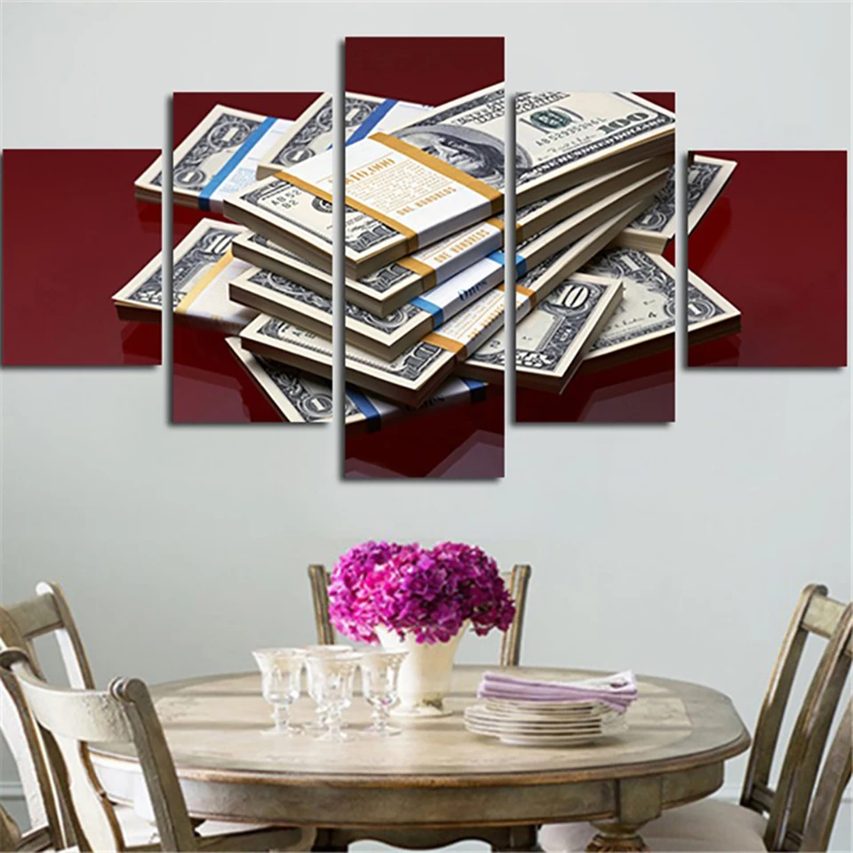 Home Decoration Posters Frame Living Room HD Printed 5 Panel Money Landscape Modular Picture Wall Art Modern Painting On Canvas | Дом и сад