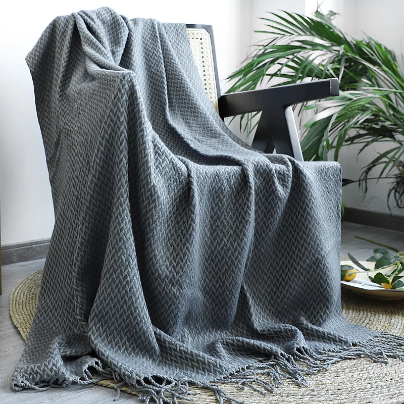 

Nordic style Luxury Chenille Throw Blanket Sofa Decorative Slipcover Cobertor Stitching Geometric Blankets For Beds Tassle Edge