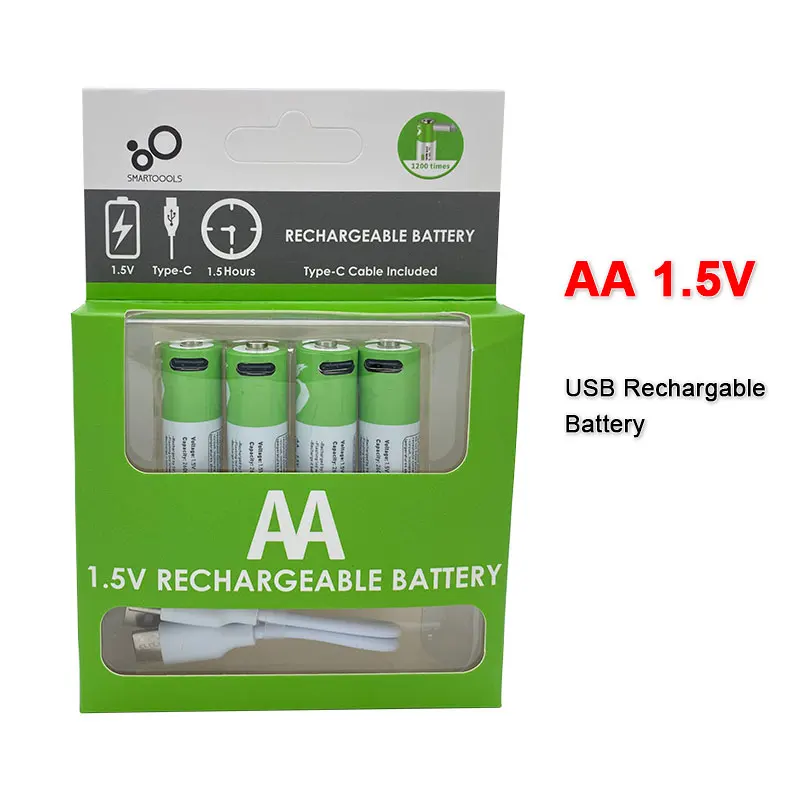 

New Original AA 1.5V 2600 mWh USB rechargeable li-ion battery for remote control mouse small fan Electric toy battery + Cable