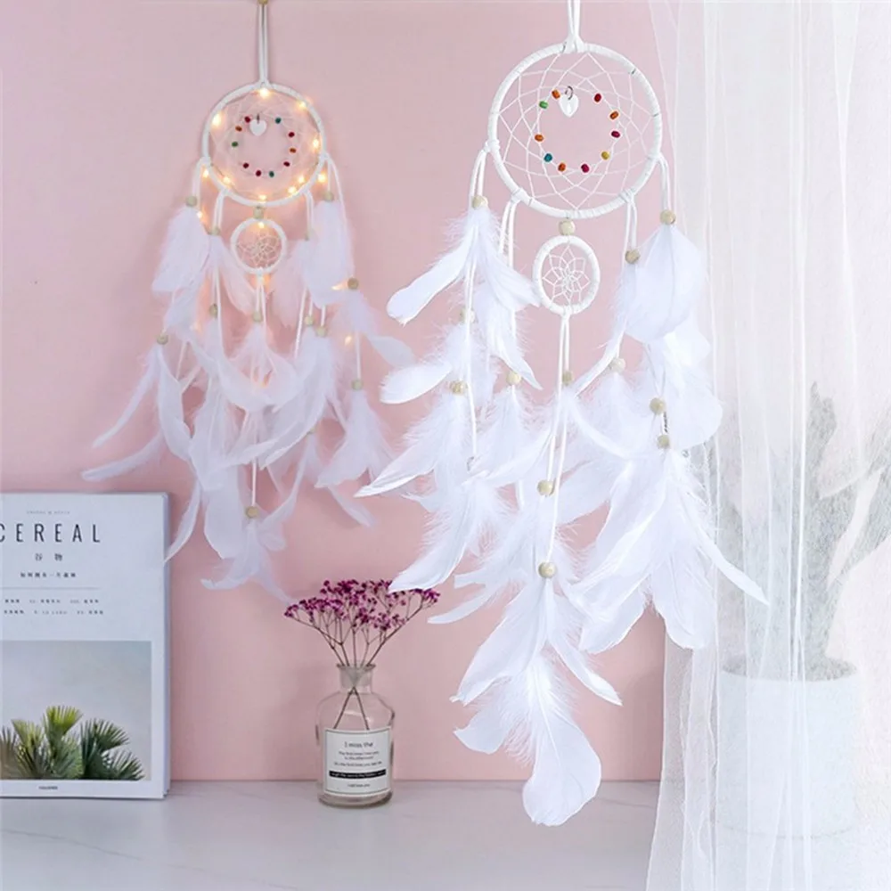 

LED Wall Dreamcatcher Handmade Feather Dream Catcher Braided Wind Chimes Art For Room Decoration Hanging Home Decor Poster