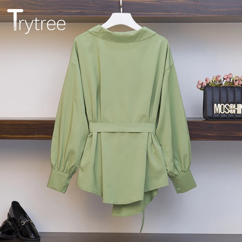 Trytree 2020 Осенняя Женская Повседневная Блузка с отложным воротником однобортный