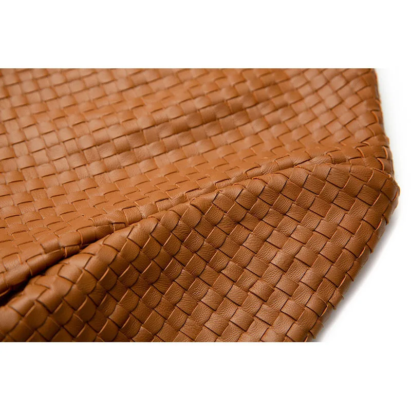 Autumn/winter 2021 new fashionable BV natural sheepskin cpats woven dress women round-neck cardigan plaid genuine leather jacket