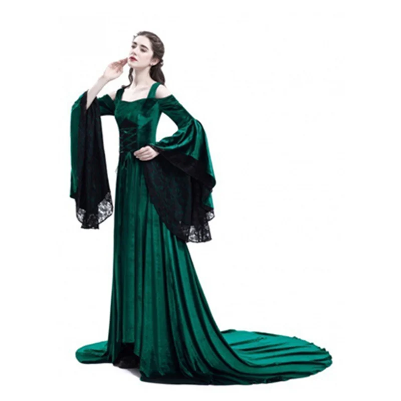 

WEPBEL Women's Vintage Medieval Halloween Gothic Cosplay Costumes Sexy Lace Ball Gown Court Bandage Tunic Waist Dress Maxi Dress