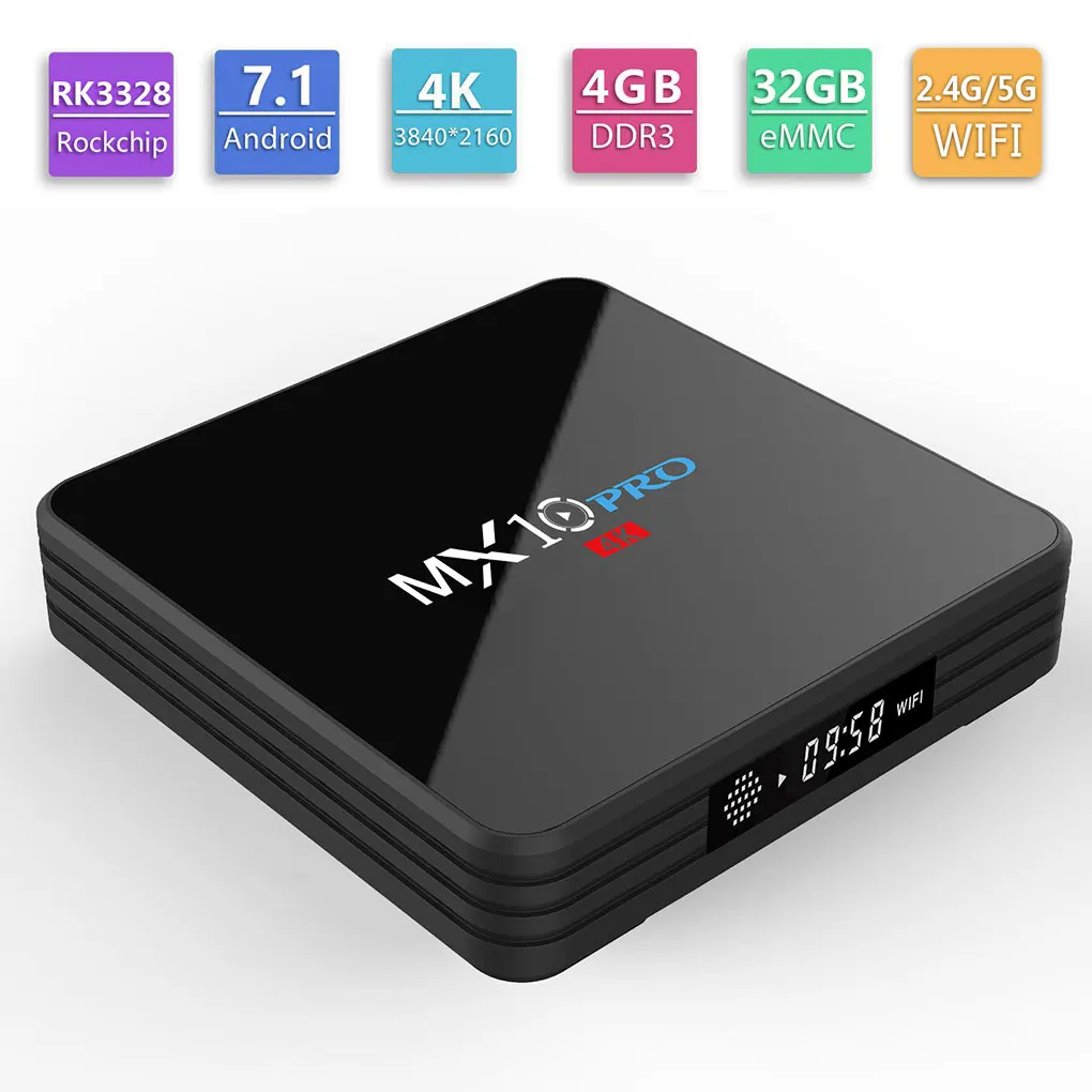 MX10 Pro 4 + 32GB Android 7 1 Smart tv Box медиаплеер RK3328 четырехъядерный Wifi Bluetooth|ТВ-приставки и