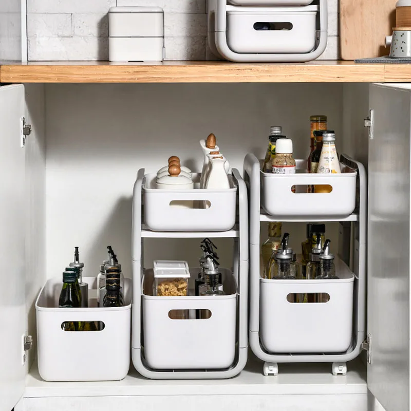 

2 Tiers Kitchen Storage Shelf Cabinet Narrow Gap Under Sink Organizer Box Convenient Bathroom Organizer Stand Makeup Spices Rack