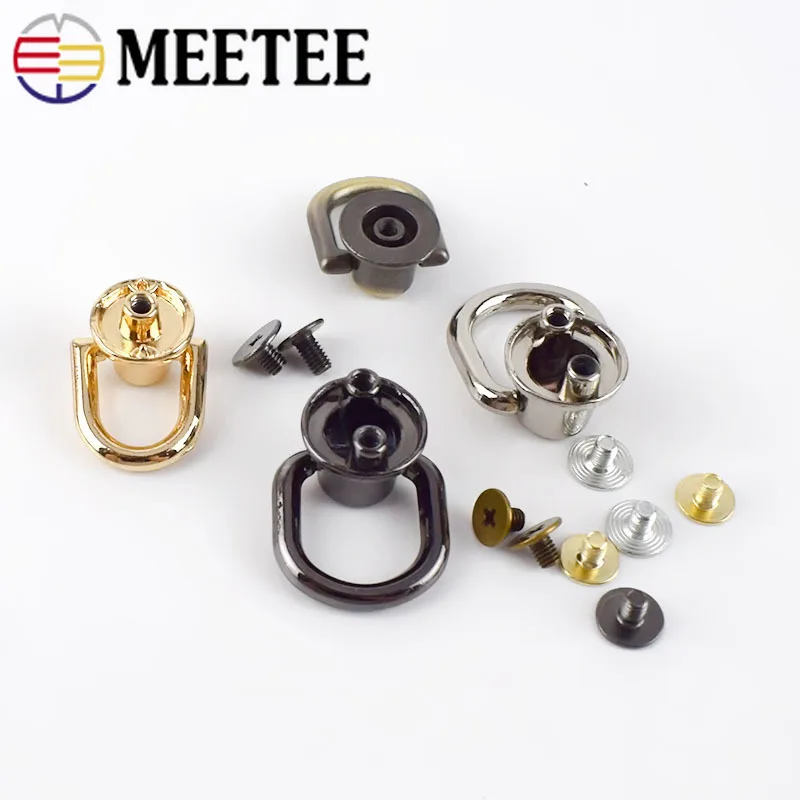 Meetee 5pcs Metal Round D O Ring Stud Side Clip Bag Screw Nail Rivet Strap Connector Hang Buckle DIY Purse Leather Accessories | Дом и сад