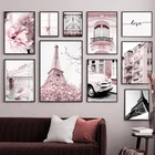 Настенные художественные картины, розовые пионы, башня Парижа, римское окно, настенная Картина на холсте, настенные постеры для гостиной, домашний декор