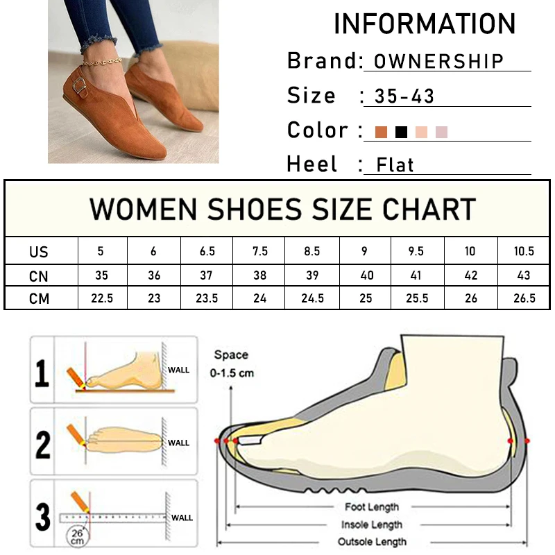 2021 Women Buckle Pointed Toe Flat Female Slip On Sping Flock Shoes Ladies Outdoor Casual Fashion New Footwear Plus Size