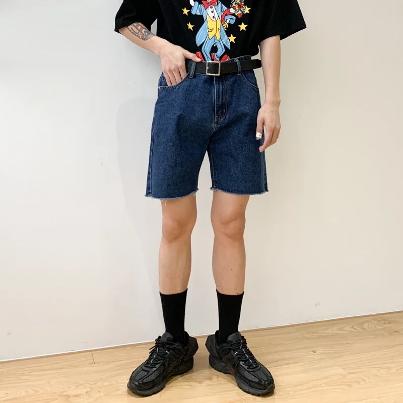 Summer Jean Shorts Frayed Casual Denim Jeans for Men Fashion Black Denim Shorts Male Vintage Jeans Streetwear Men Japan Style