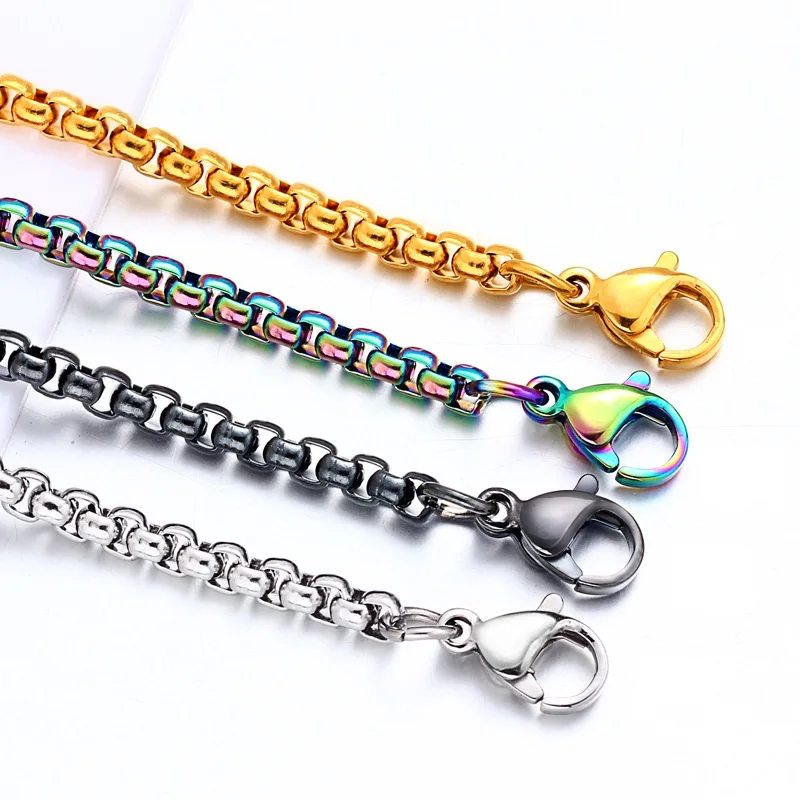 

3mm Basic Link BOX Chain Necklace DIY Colorful 18K Gold Silver Curb Cuban Stainless Steel Jewelry Gift Free Shipping Wholesale