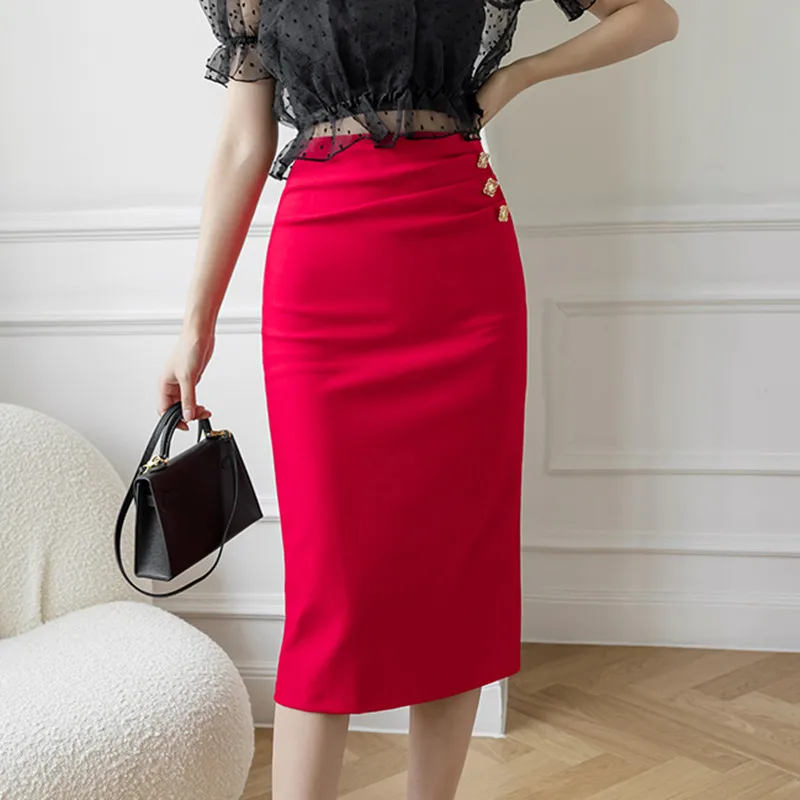 

Korean Fashion Skirts High-waisted Woman Skirt Summer Solid Knee-Length Asymmetric Sexy Skirt Women Clothing Skirt for Female OL