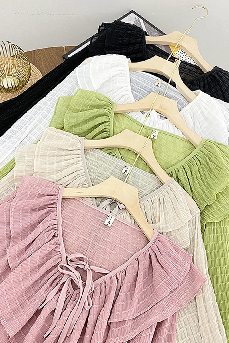 

3245 Shirt Women's Design Sense Niche Sweet Long-sleeved Tops Spring and Summer 2021 New Fashion