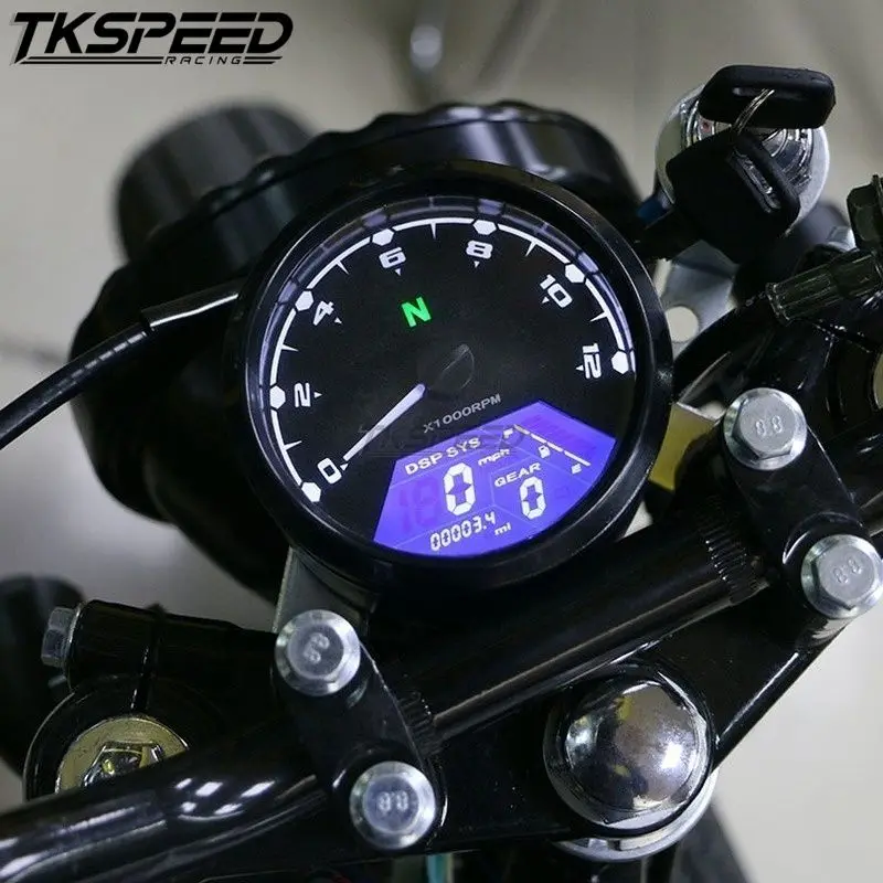 

Free shipping 8-18V Universal LCD Digital Tachometer Speedometer Odometer Motorcycle Motorbike 12000RPM for 2,4 Cylinders