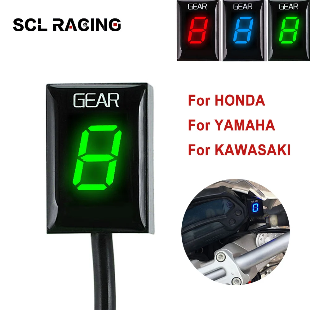 

SCL Racing Motorcycle Digital Gear Display Indicator Ecu Plug Mount 1-6 Speed For Kawasaki Yamaha Honda Kawasaki