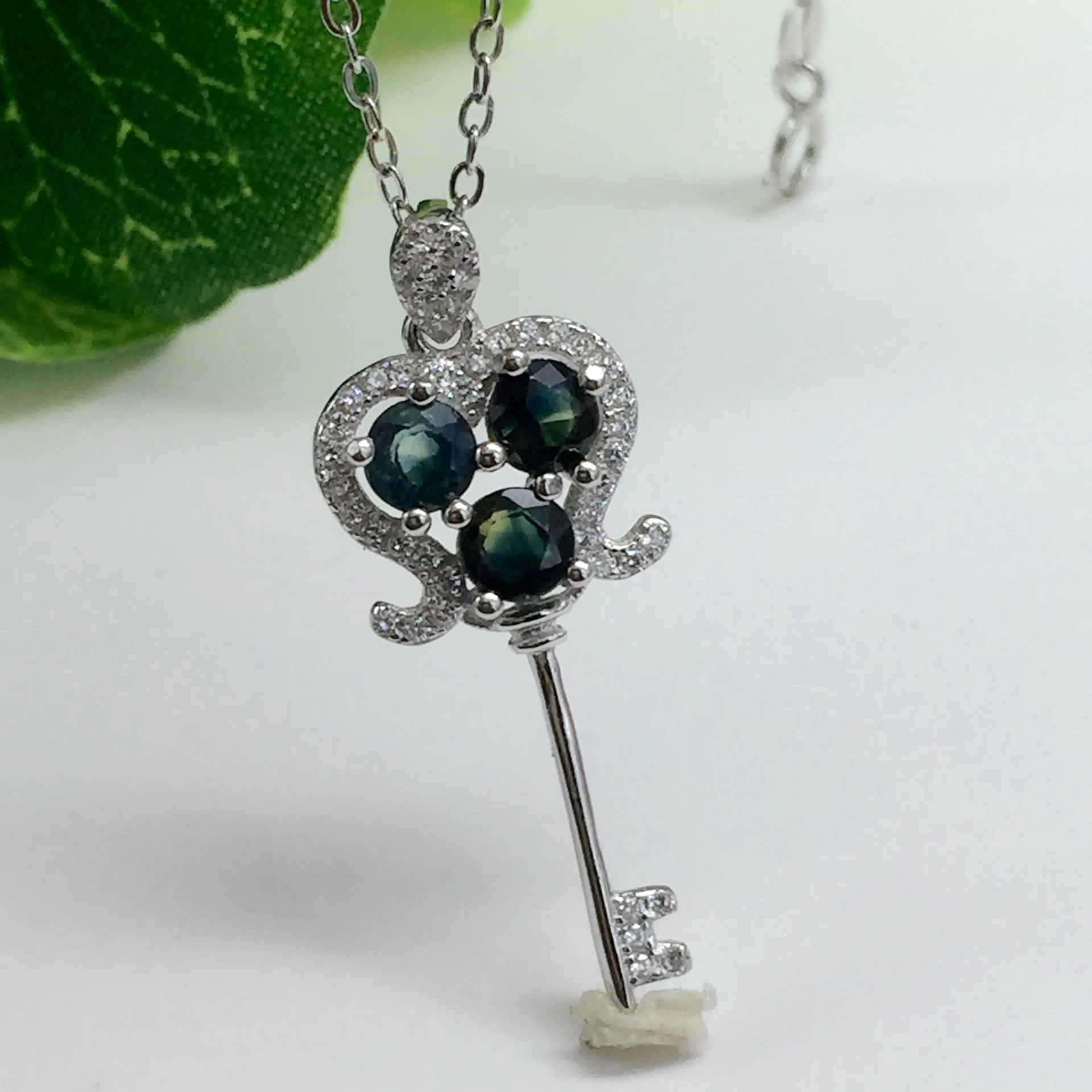 

ECHSUN s925 sterling silver necklace for women jewelry natural sapphire pendant key style simple generous Precious gems gift