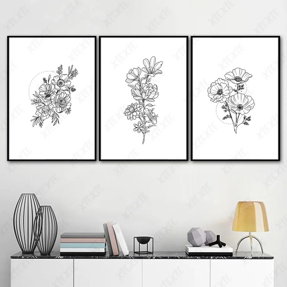 

Simple Modern Wallpaper Canvas Painting Sketch Flower Plant Art Poster Craft Elegant Decoration Home Office Picture Print