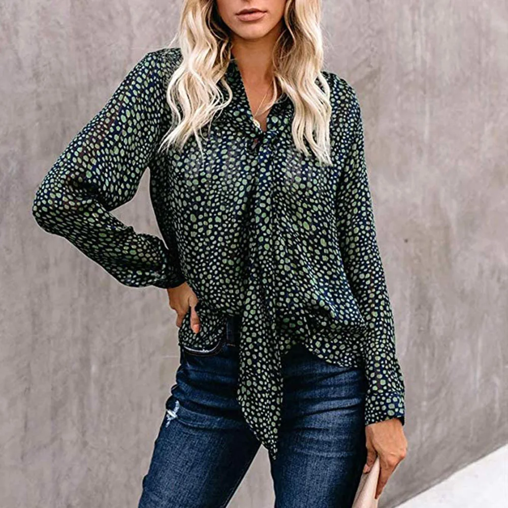 Женская рубашка с леопардовым принтом Весенняя бантом на шее женские рубашки