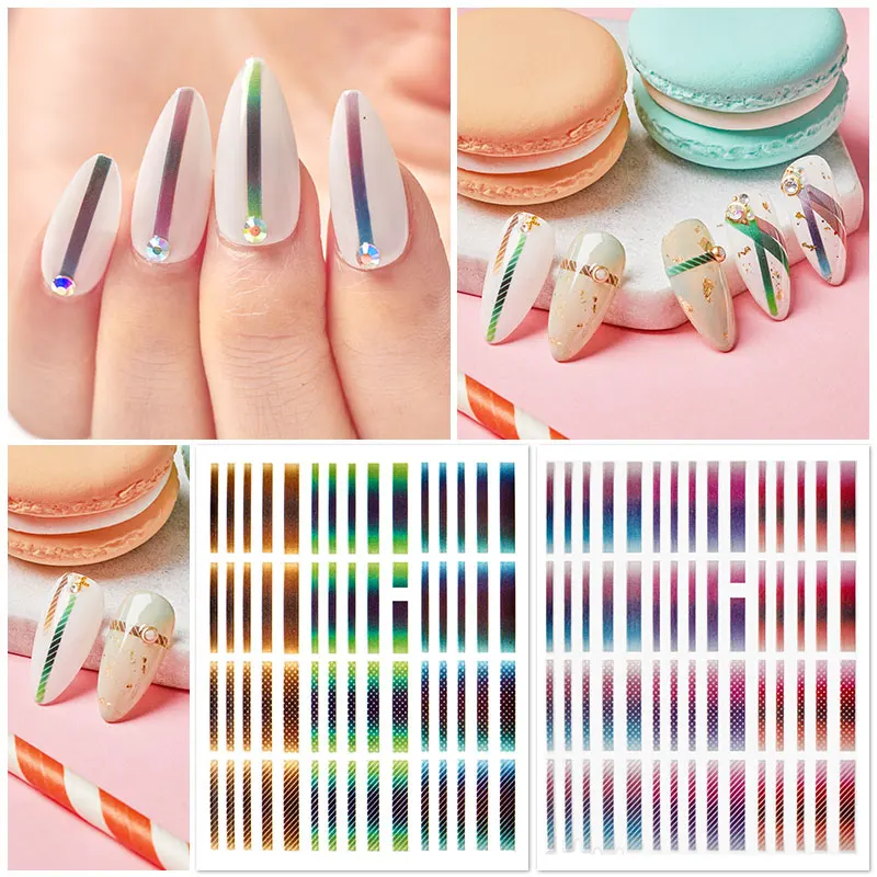 Золотые 3D наклейки для ногтей изогнутые полосы градиентные клейкие ленты фольга