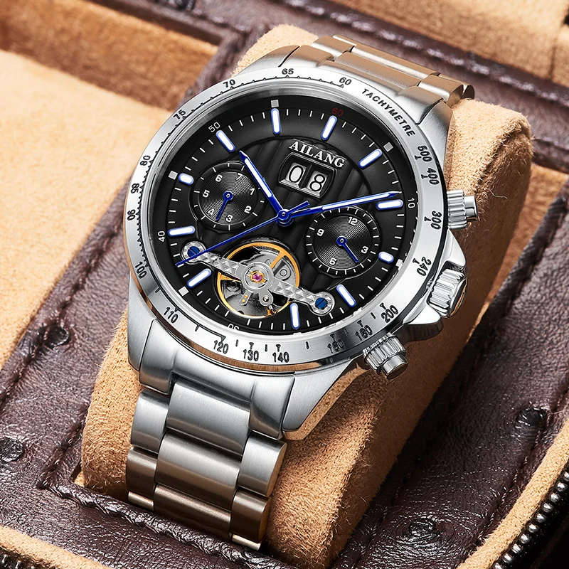 AILANG Luminous Automatic Mechanical Watch Mens Top Brand Luxury Waterproof Tourbillon Watch 316 Steel Clock relogio masculine