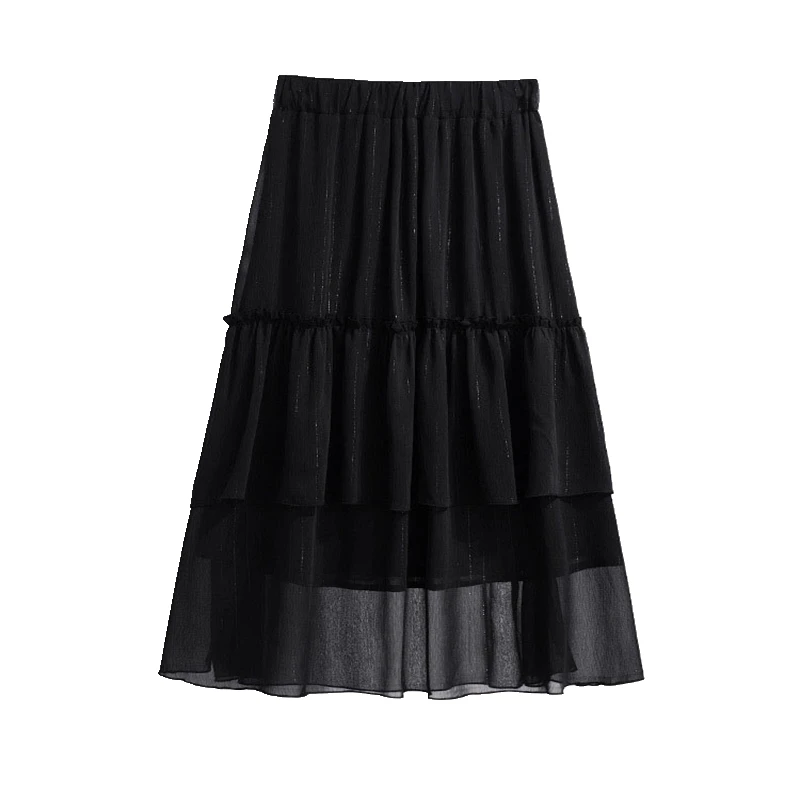 

Женская шифоновая юбка, свободная Однотонная юбка большого размера 8XL, расширяющаяся книзу, со складками