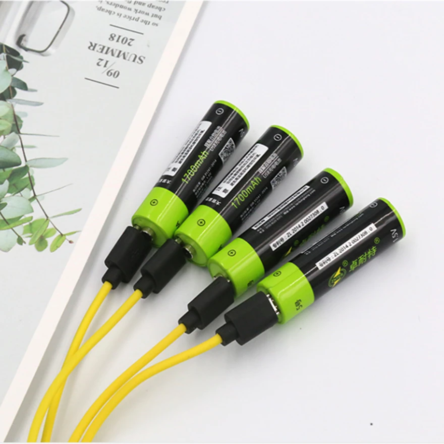 

4PCS ZNTER 1.5V 1700mAh AA rechargeable battery USB rechargeable lithium polymer battery with Micro USB cable for fast charging