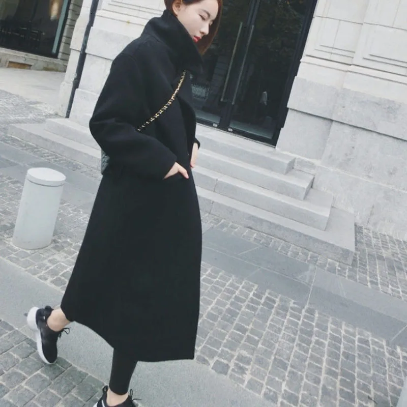 

Blends Women Long Turn-down Collar Soft Winter Warm Simple All-match Korean Style Leisure Blend Womens Large Size Elegant Coat