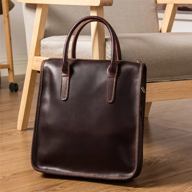 Retro fashion natural real leather business men's handbag vertical simple shoulder messenger bag ladies cowhide document bag