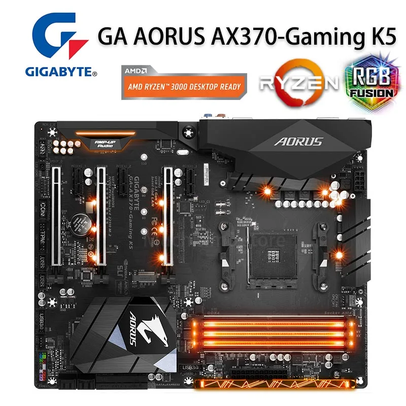 Verkauf Buchse AM4 Gigabyte AORUS AX370-Gaming K5 Motherboard DDR4 64GB DDR4 3200(O.C.) M.2 Desktop X370 Placa-mãe AM4 AMD X370 ATX Verwendet