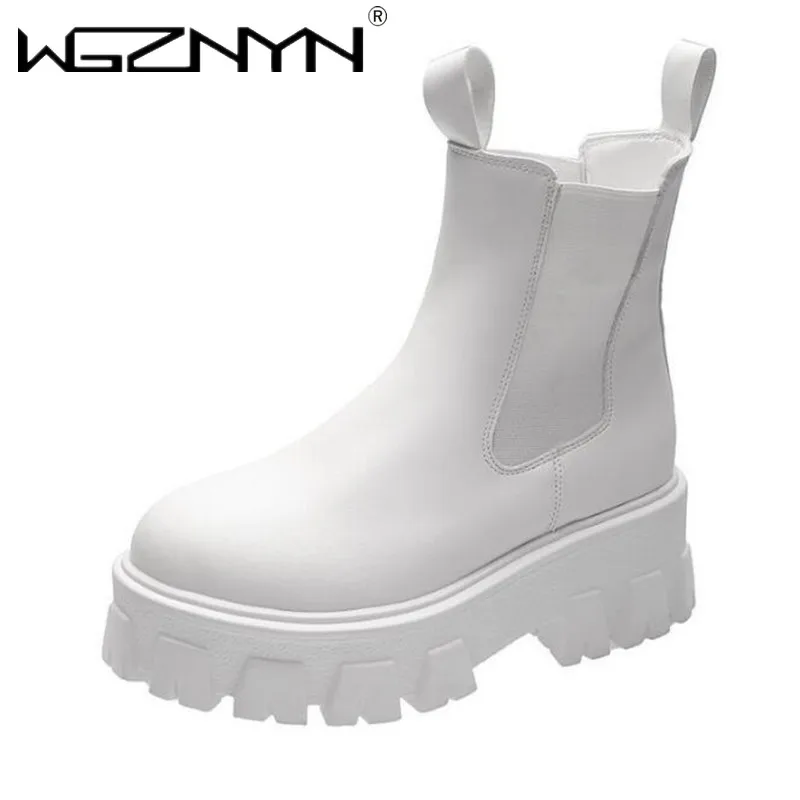 

2020 Platform Winter Women Shoes Chunky Heel Antiskid Martin Boots Breathable British Style Fashion Ins Cool Ankle Chelsea Boots