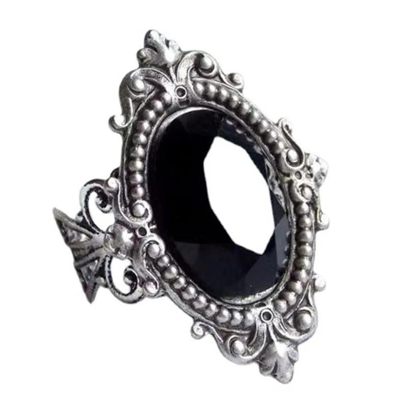 Кольцо в стиле панк с большим овальным черным кристаллом ювелирные изделия