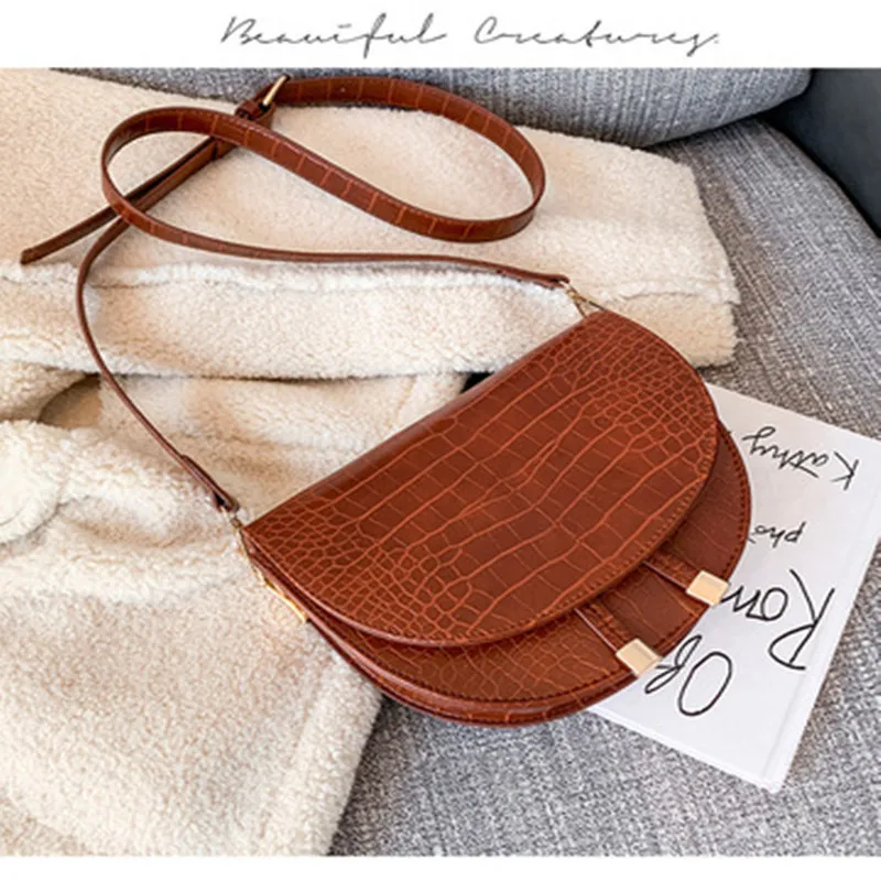 

Luxury Fashion Women Crossbody Bag Crocodile Semicircle Saddle Bags Soft Leather Shoulder Bags For Ladies Handbags Designer